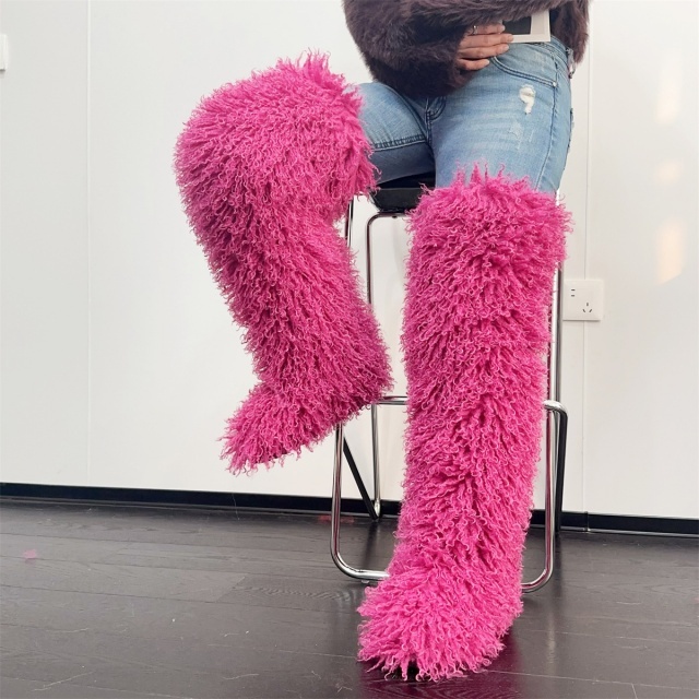 Faux Wool Thigh High Snow Boots