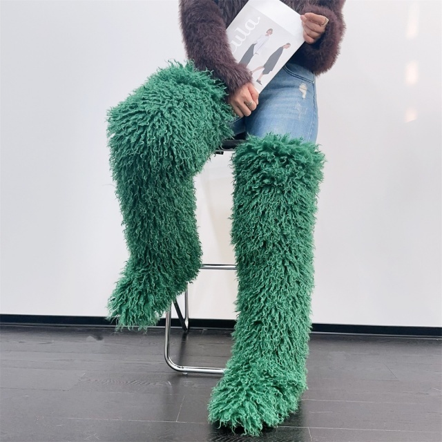 Faux Wool Thigh High Snow Boots