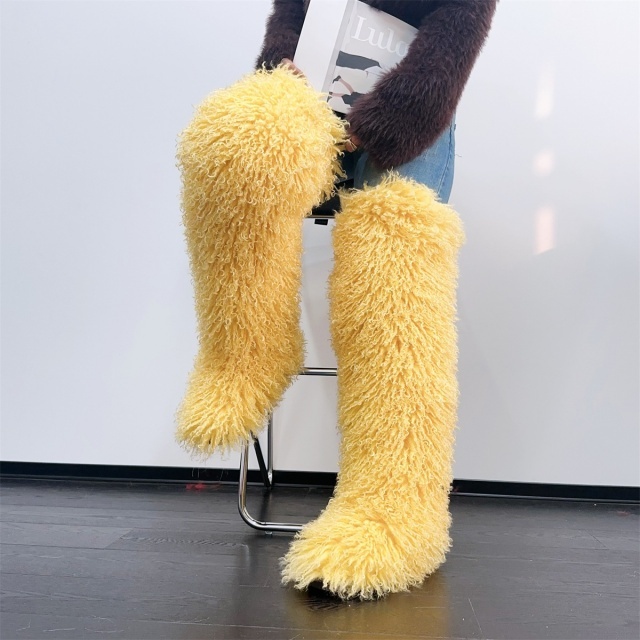Faux Wool Thigh High Snow Boots