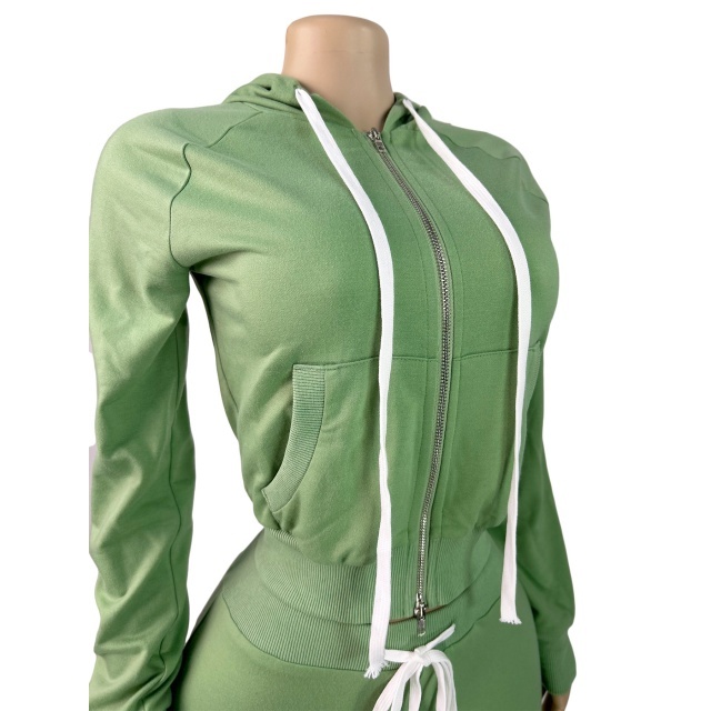 Basic Style Hooded Zipper Up Top Flare Pant Set