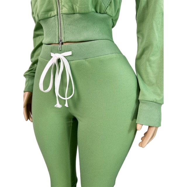 Basic Style Hooded Zipper Up Top Flare Pant Set