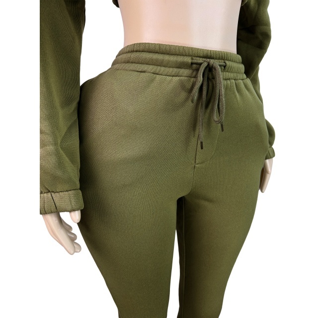 Solid Color Zipper Up Crop Hoodies Flare Pant Set