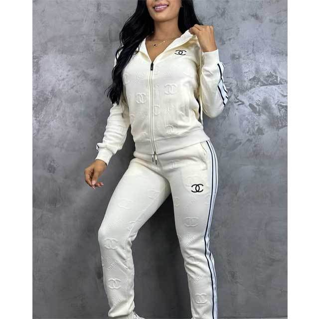 Fashion Embroidery Jacquard Hooded Tracksuit Set