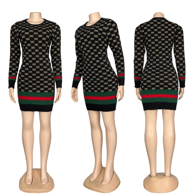 Fashion Knit Striped Sweater Dress
