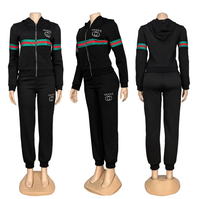 Fashion Jacquard Striped Hooded Tracksuit Set