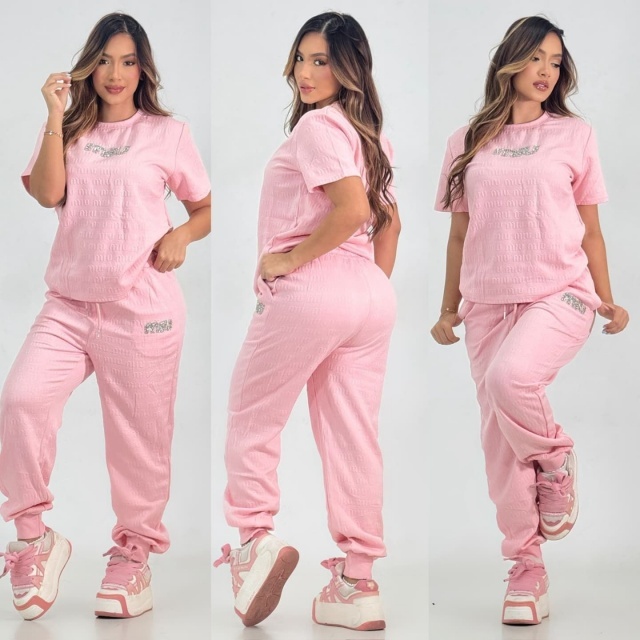 Short Sleeve Jacquard Casual Tracksuit Set