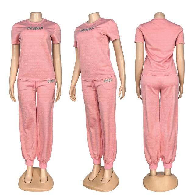 Short Sleeve Jacquard Casual Tracksuit Set