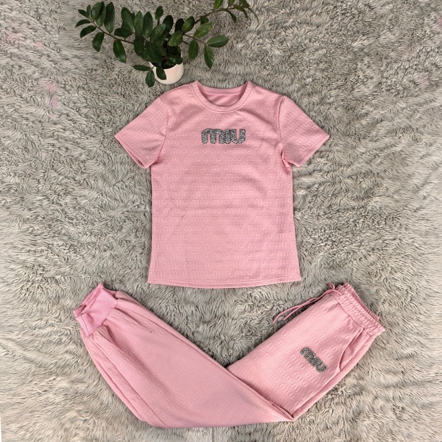 Short Sleeve Jacquard Casual Tracksuit Set
