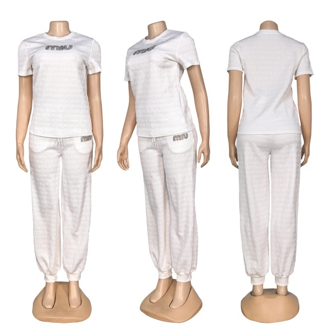 Short Sleeve Jacquard Casual Tracksuit Set