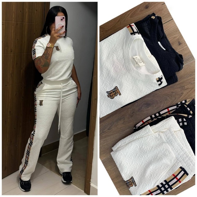 Fashion Jacquard Plaid Short Sleeve Tracksuit Set