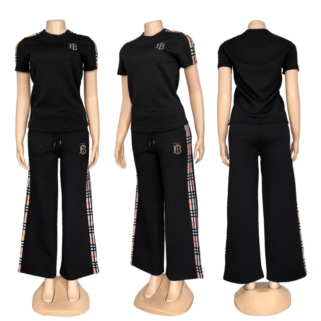 Fashion Jacquard Plaid Short Sleeve Tracksuit Set