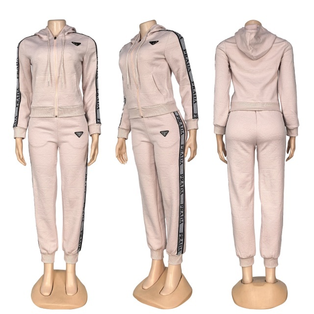 Fashion Jacquard Zipper Hooded Women Tracksuit
