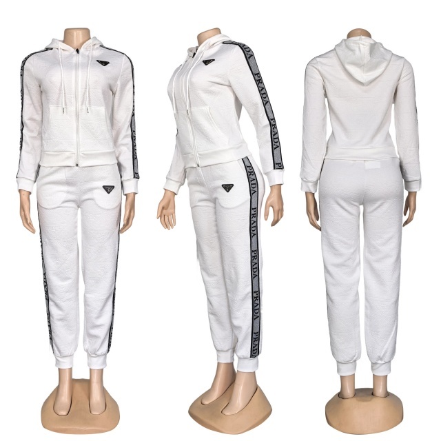 Fashion Jacquard Zipper Hooded Women Tracksuit