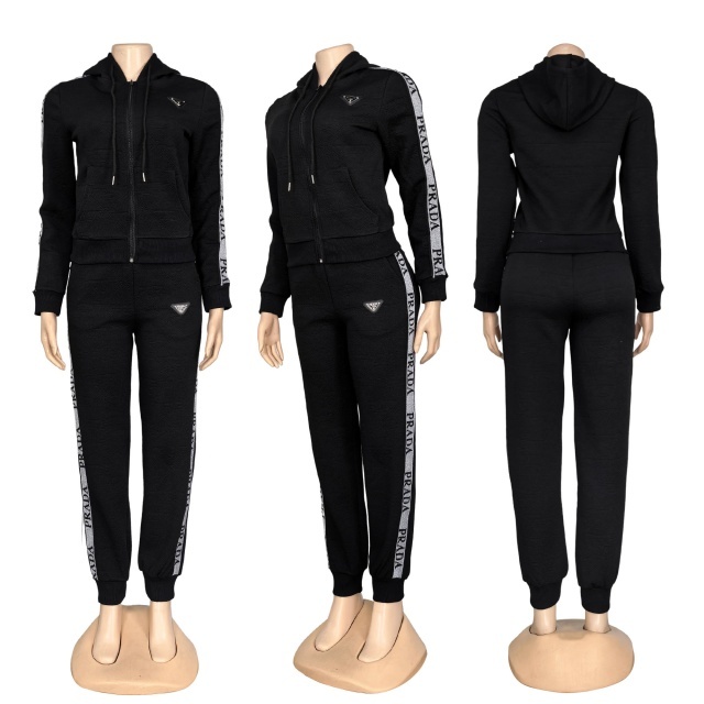 Fashion Jacquard Zipper Hooded Women Tracksuit