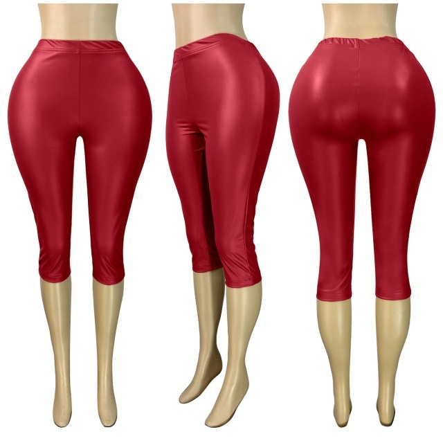 Solid Color Skinny PU Leather Leggings