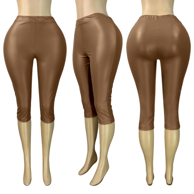 Solid Color Skinny PU Leather Leggings