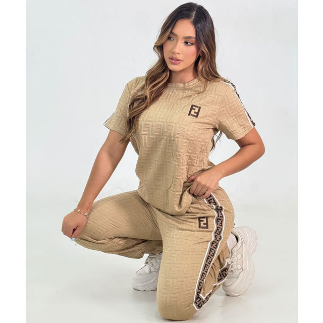 Short Sleeve Jacquard Women Tracksuit Set