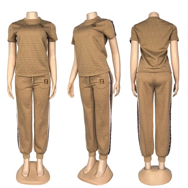 Short Sleeve Jacquard Women Tracksuit Set