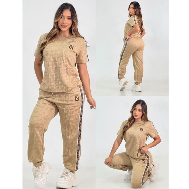 Short Sleeve Jacquard Women Tracksuit Set