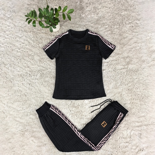 Short Sleeve Jacquard Women Tracksuit Set