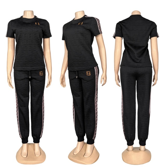 Short Sleeve Jacquard Women Tracksuit Set