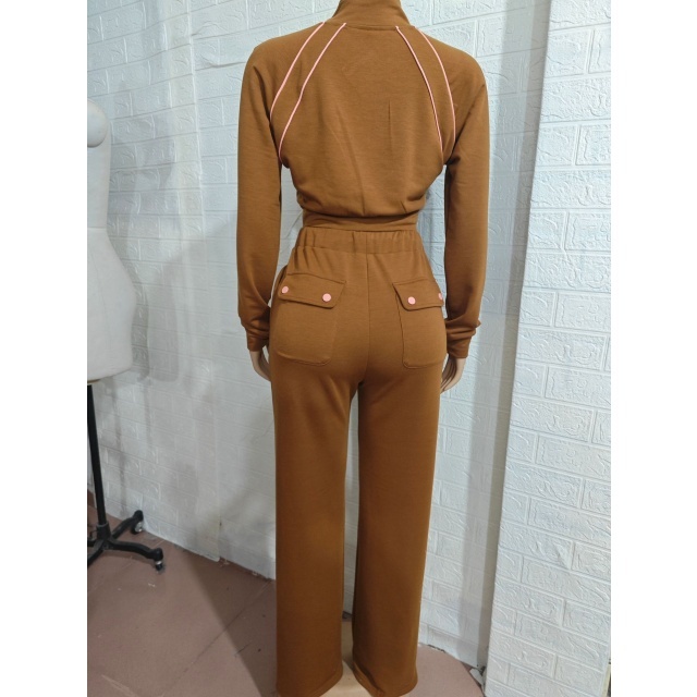 Color Block Zipper Up Jacket Top Jogging Pant Set
