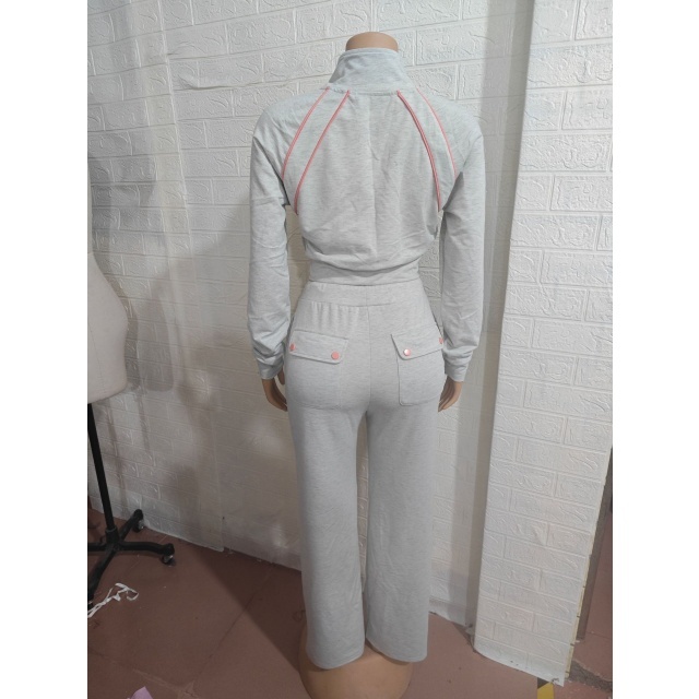 Color Block Zipper Up Jacket Top Jogging Pant Set