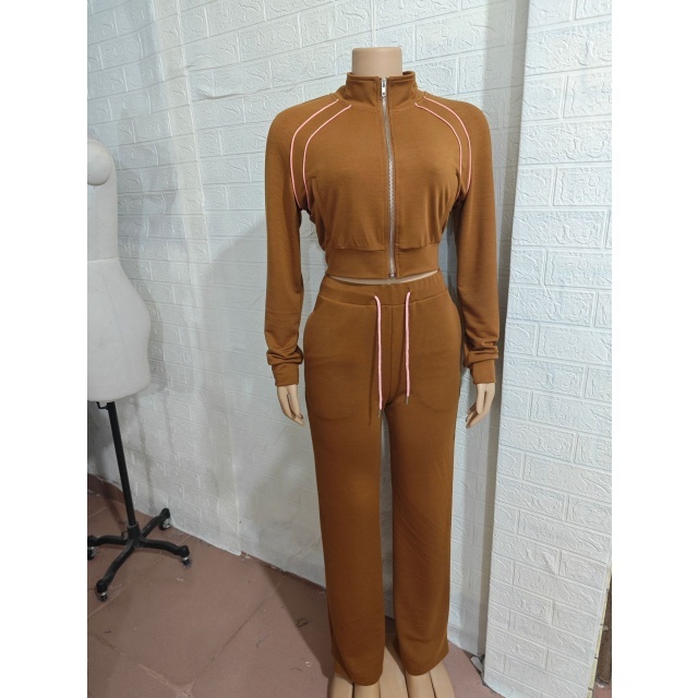 Color Block Zipper Up Jacket Top Jogging Pant Set