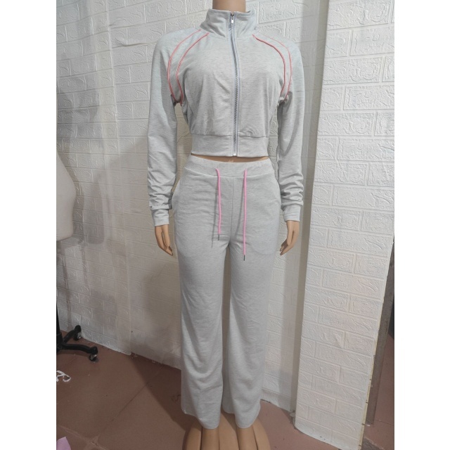 Color Block Zipper Up Jacket Top Jogging Pant Set