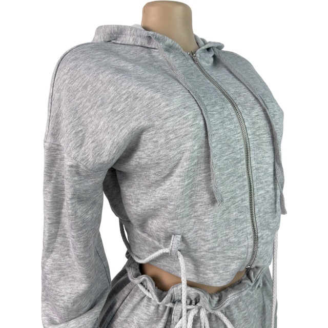 Casual Zipper Up Hooded Top Wide Legs Pant Set