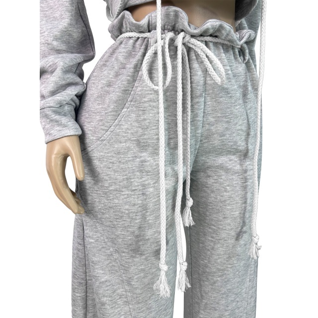 Casual Zipper Up Hooded Top Wide Legs Pant Set