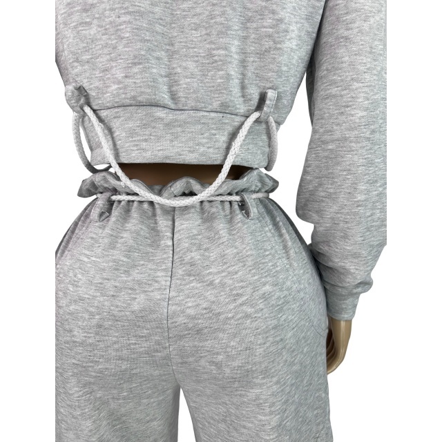 Casual Zipper Up Hooded Top Wide Legs Pant Set