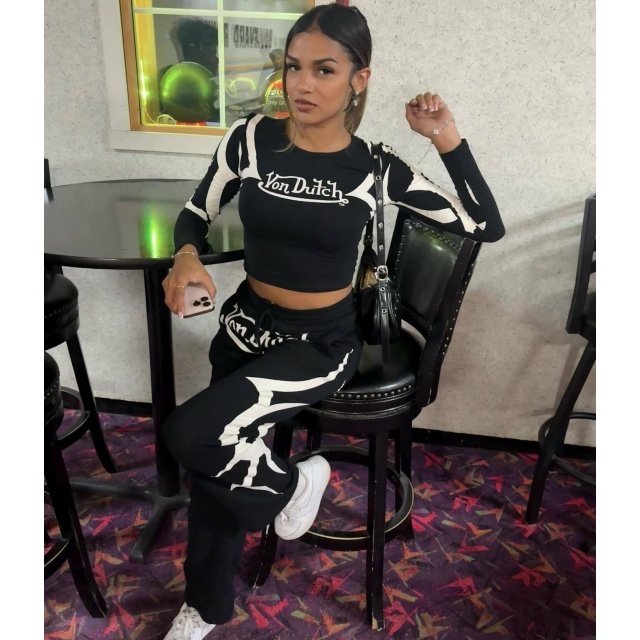 Contrast Color Printed Casual Sporty Fashion Pant Set