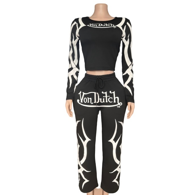 Contrast Color Printed Casual Sporty Fashion Pant Set