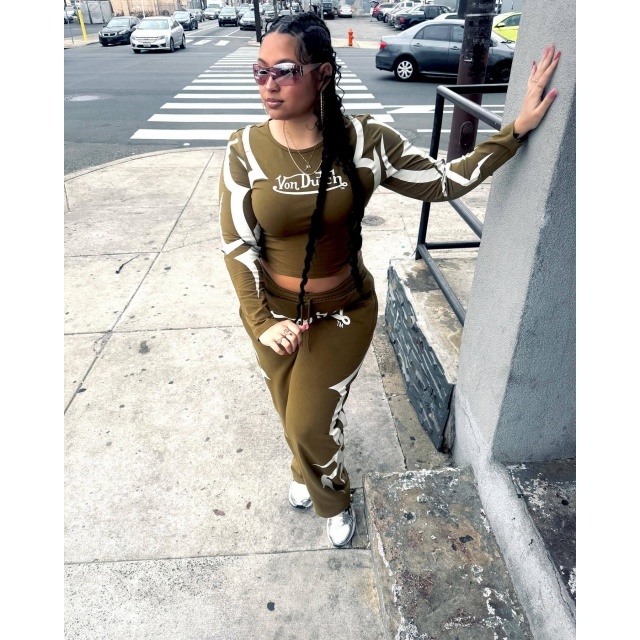 Contrast Color Printed Casual Sporty Fashion Pant Set