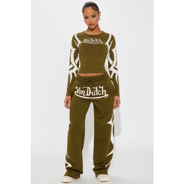 Contrast Color Printed Casual Sporty Fashion Pant Set
