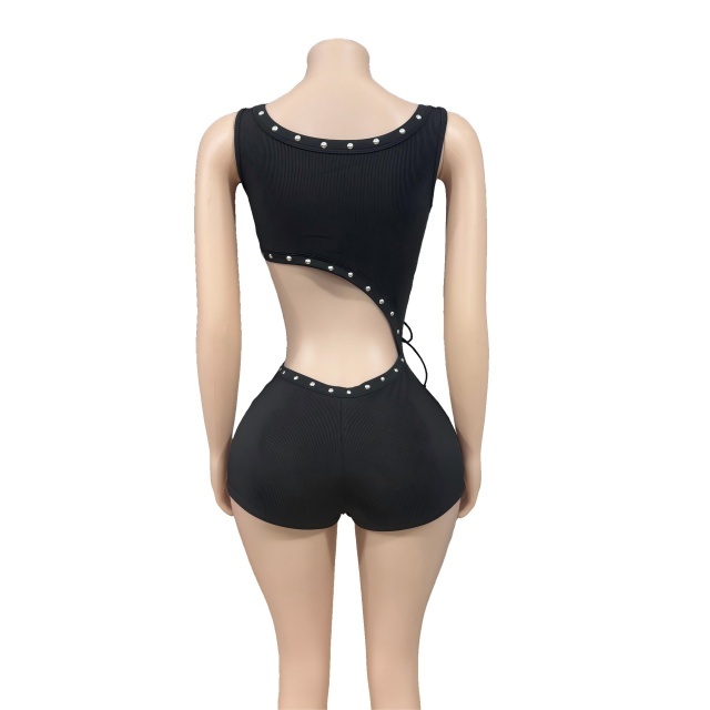 Hollow Out Laced Up Bodycon Romper