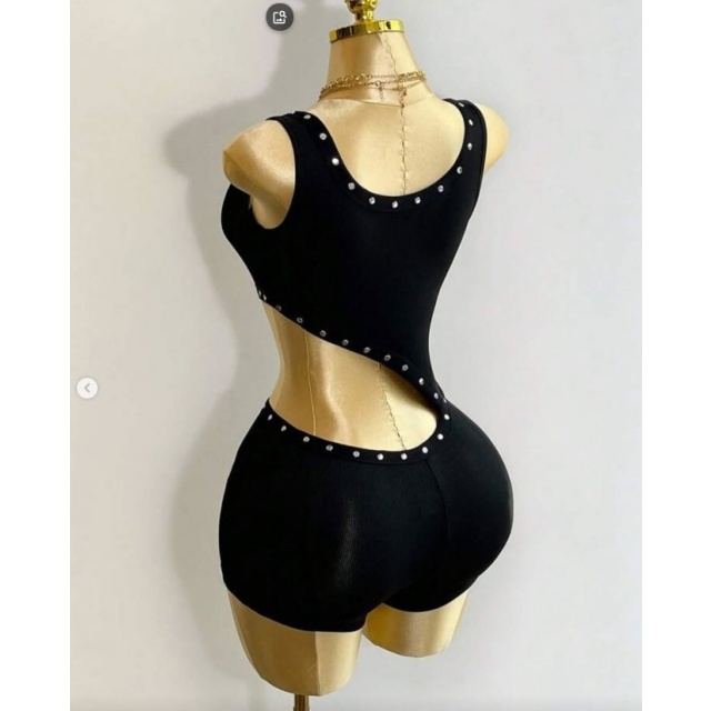 Hollow Out Laced Up Bodycon Romper