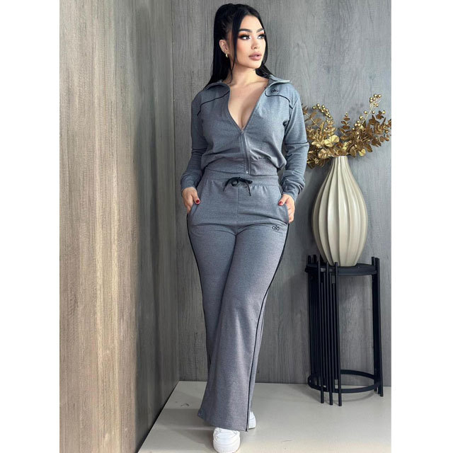Fashion Embroidery Zipper Fall Tracksuit Set
