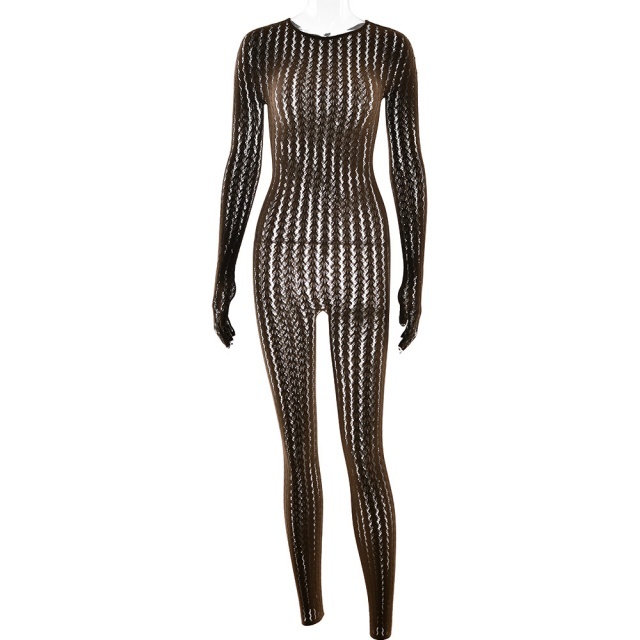 See Through Striped Jacquard  Lingerie Jumpsuit