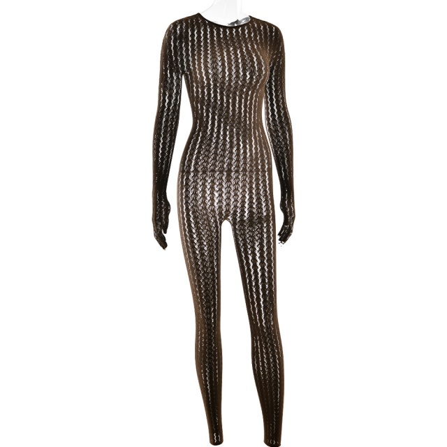 See Through Striped Jacquard  Lingerie Jumpsuit