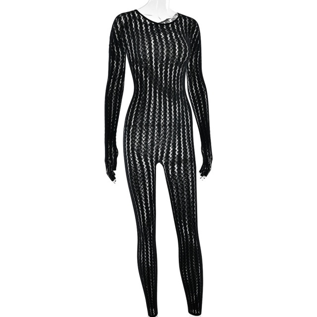 See Through Striped Jacquard  Lingerie Jumpsuit