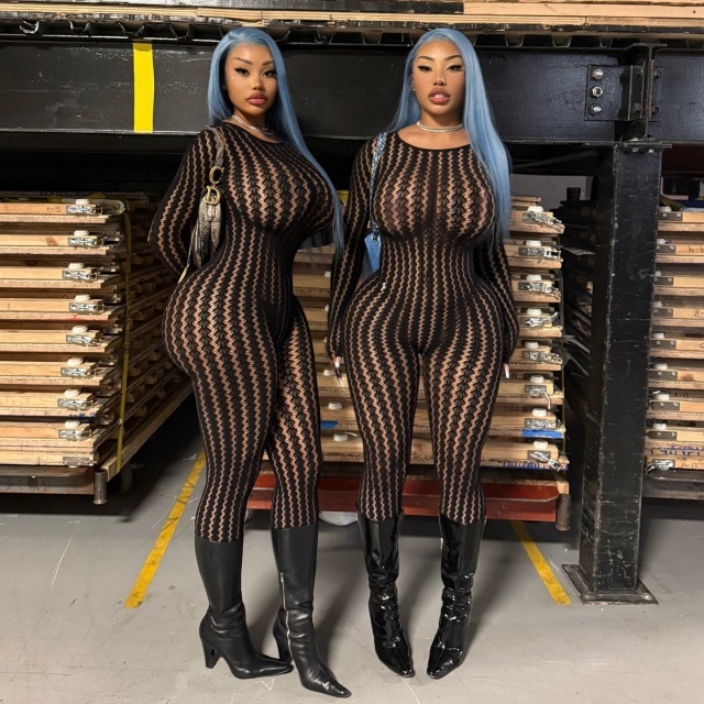 See Through Striped Jacquard  Lingerie Jumpsuit