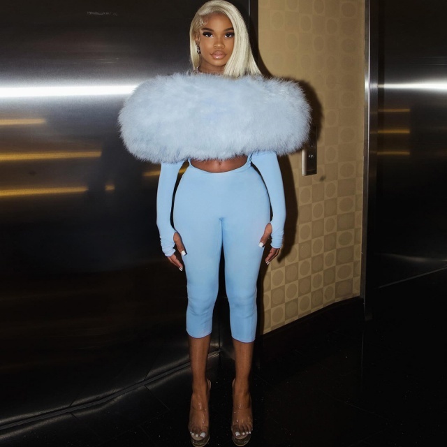 Off Shoulder Fur Collar Hollow Out Midi Jumpsuit