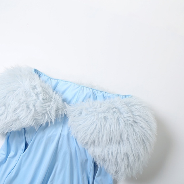 Off Shoulder Fur Collar Hollow Out Midi Jumpsuit