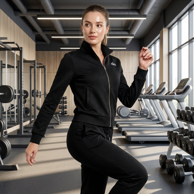 Fashion Embossing Women Zipper Tracksuit Set
