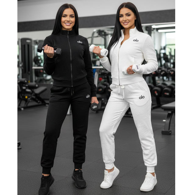 Fashion Embossing Women Zipper Tracksuit Set