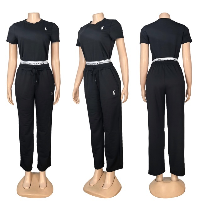 Fashion Embroidery Short Sleeve Casual Pants Suit