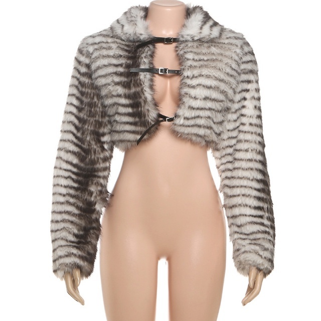 Metal Buckle Fur Cropped Cardigan Jacket