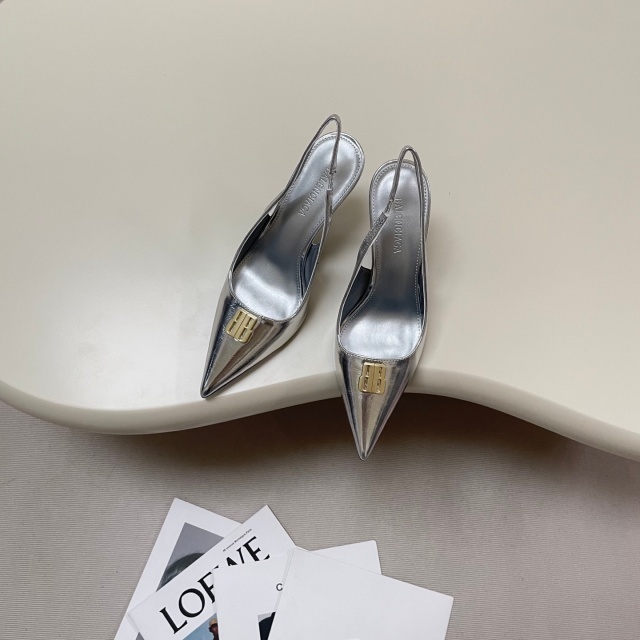 Metal Logo Pointed Toe Fashion High Heels